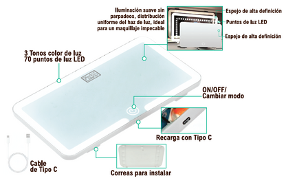 Espejo led recargable
