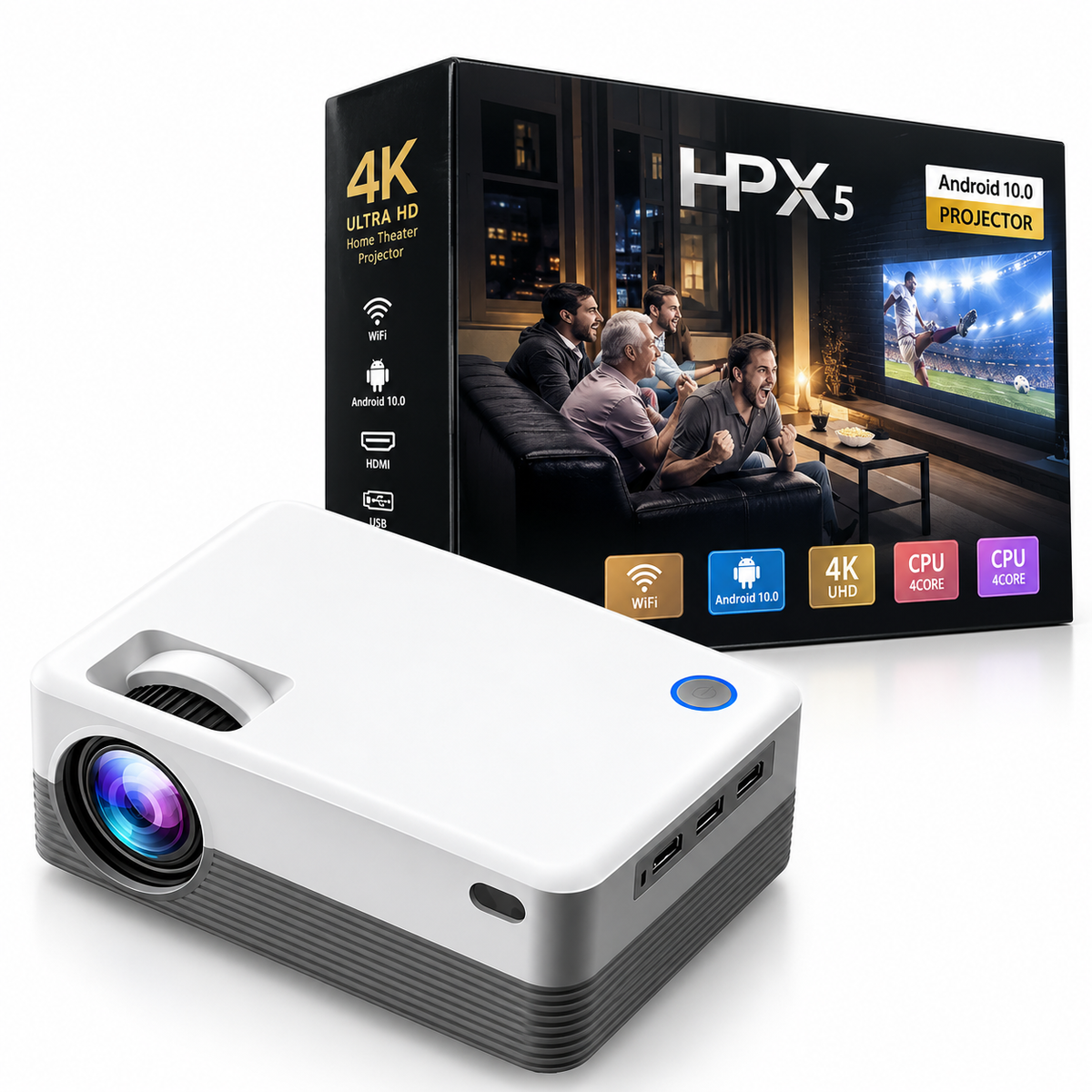 Proyector 4K Android 10.0 QuadCore – Cine en Casa Inteligente y Potente